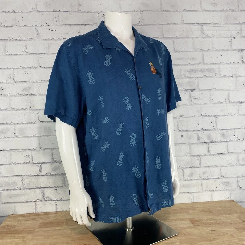 Tommy Bahama Shirt Men's Size XL‎ Linen Button Up Hawaiian Floral Pineapples - Picture 8 of 15